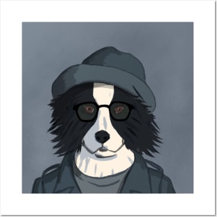 Detective border collie with hat and glasses Posters and Art